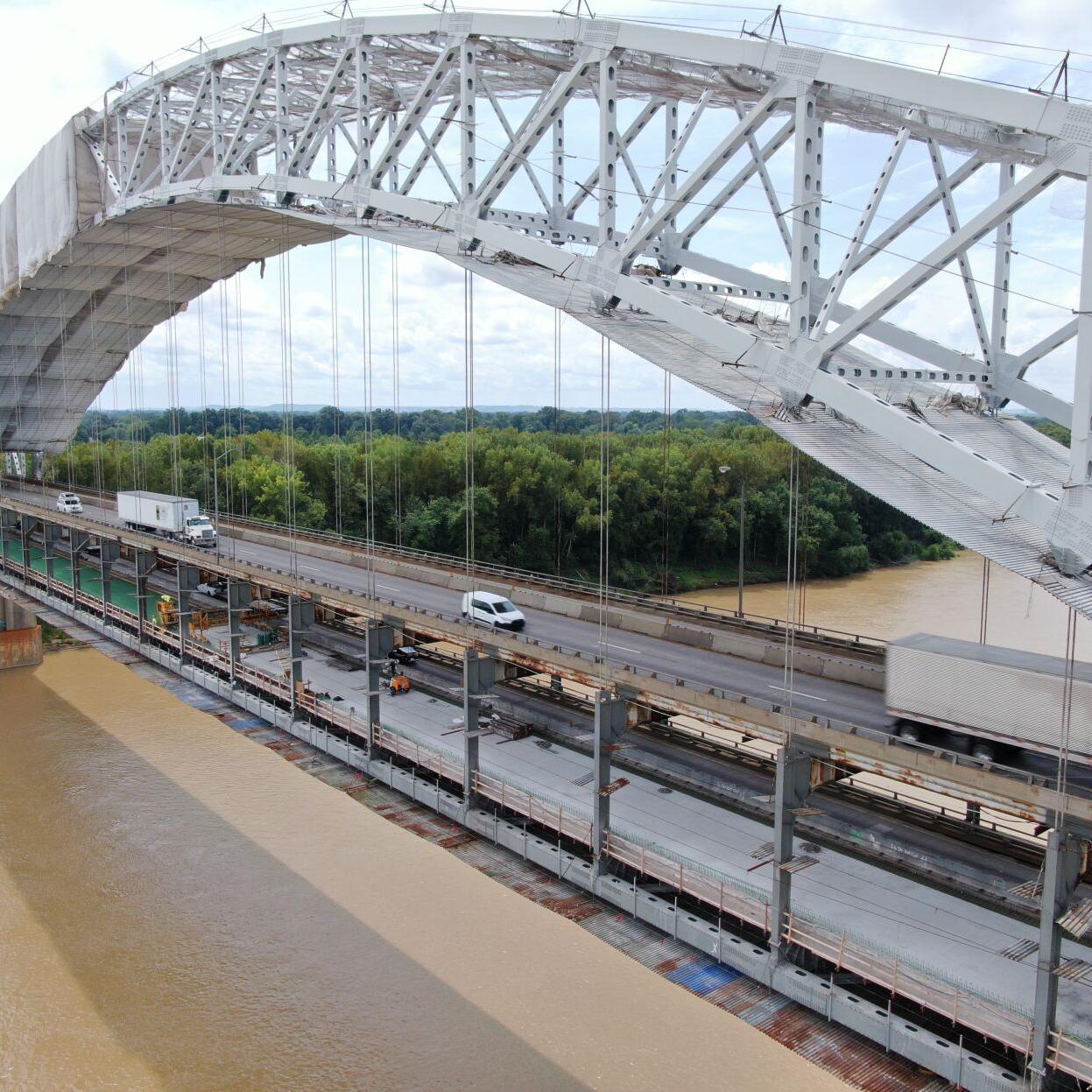 Drone footage of the Sherman Minton Bridge